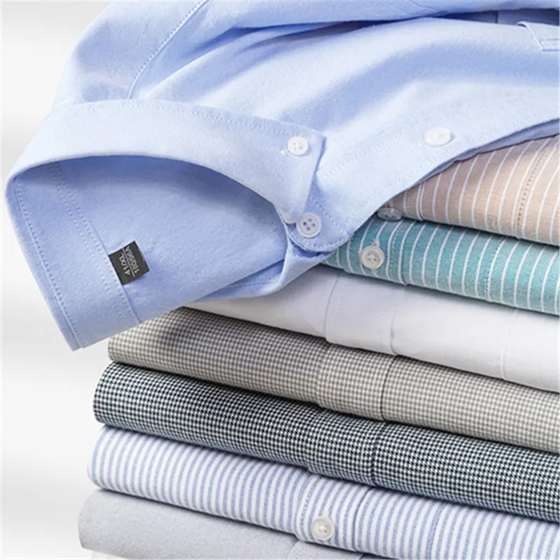 

100% Cotton Men's Oxford Shirts Spring Autumn Long Sleeve Basic Casual Solid Striped Button Down Social Business Formal Plus 5XL
