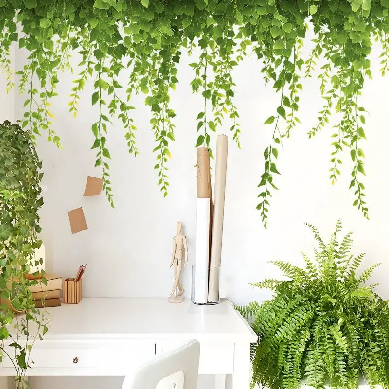 Simulation Green Vine Plant Vine Strip Living Room Entrance Bedroom Wall Decoration Sticker Self-adhesive Sticker