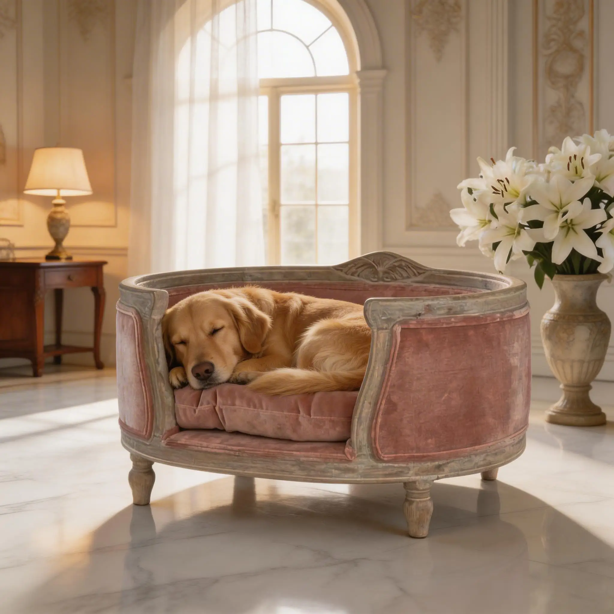 Elevated Curved Velvet Pet Sofa Bed With Washable Cushion Luxury Furniture
