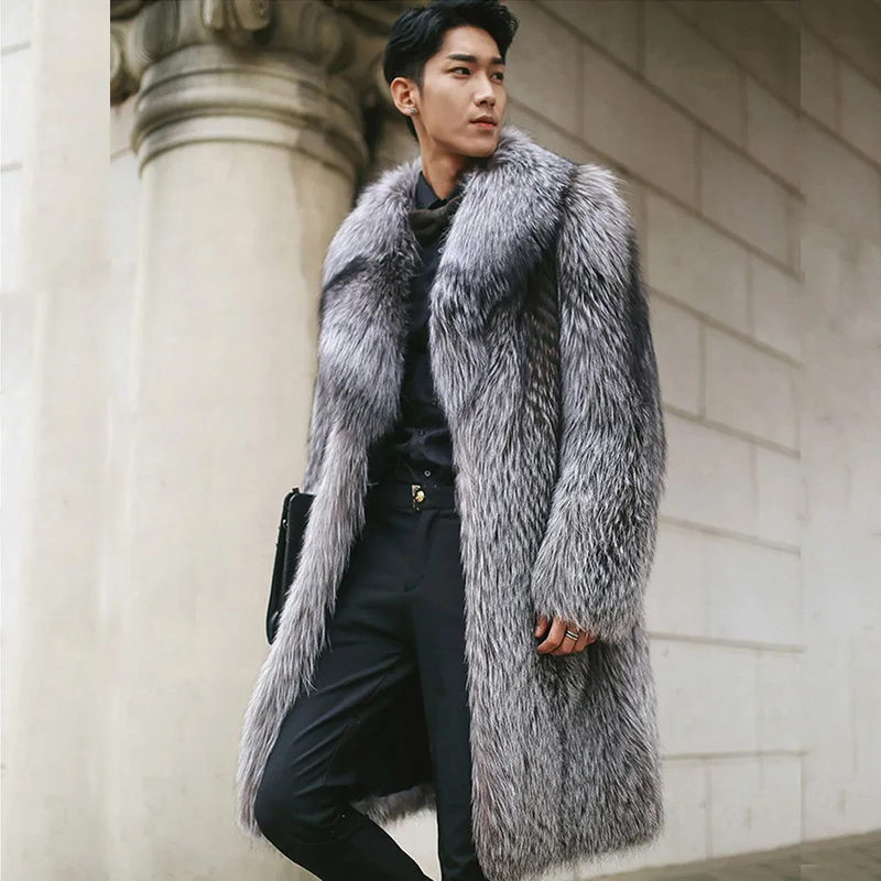 Men Faux Fur Long Coats Jackets Turn Down Collar Coat Thick Y2k Streetwear Jacket Casual Loose Work Outerwear Autumn Winter