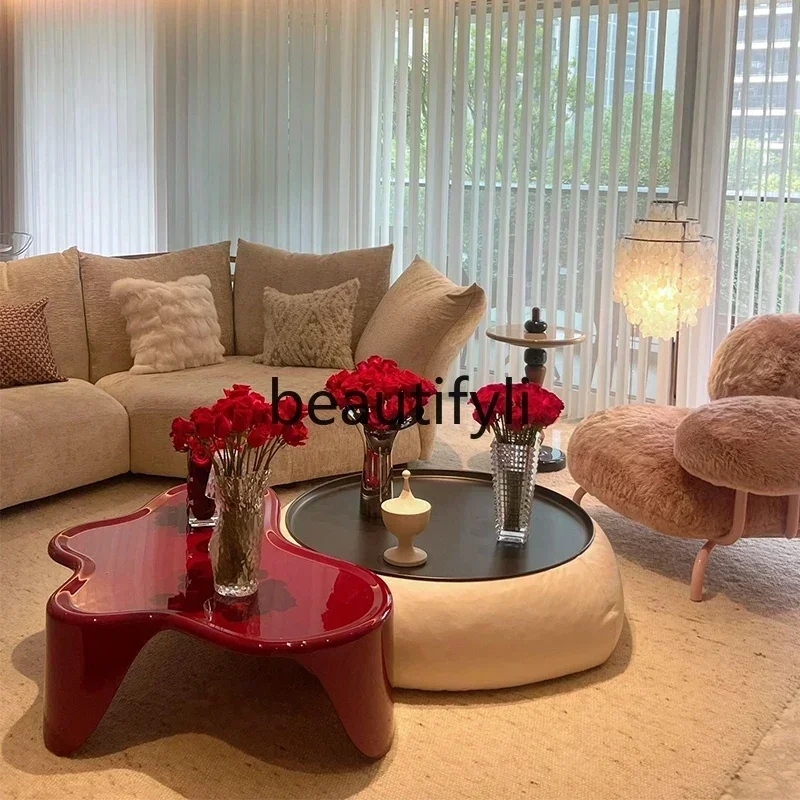 

yj7 coffee table living room home after modern wabi-sabi wind pebble red special shape