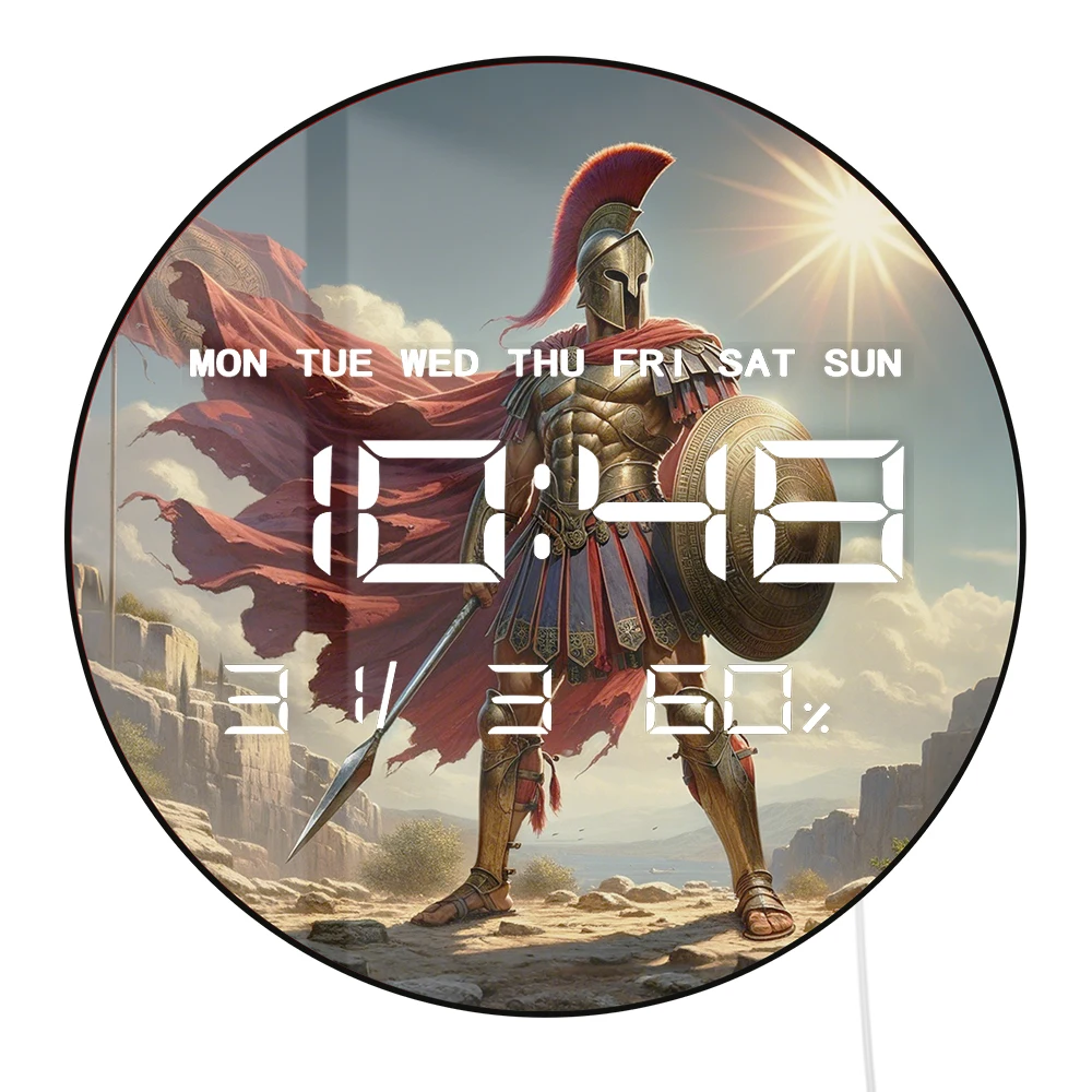 Spartan Warrior Digital Wall Clock with LED Display Calendar Temperature Automatic Dimming 12/24hr Format Electronic Wall Clock
