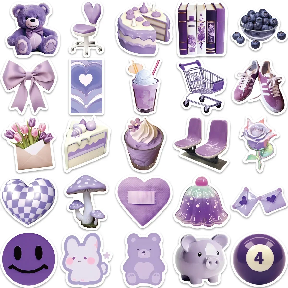 56PCS Cartoon Purple PVC Sticker Aesthetic Children\'s Korean Decoration Scrapbooking Stationery School Supplies for Kids