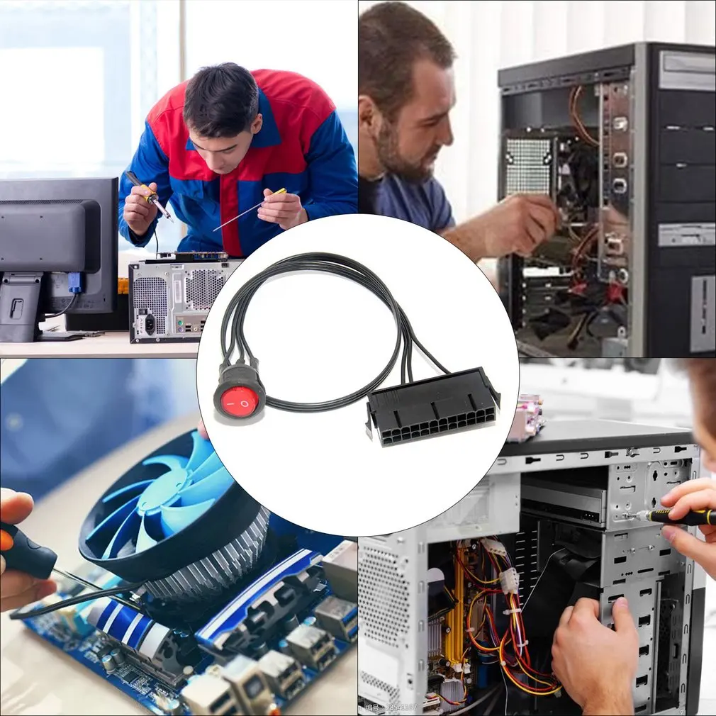 24-Pin Female Mining Power Start Switch ATX PSU PC Power Supply Starter Tester Start Up Jumper Cable with ON/OFF Switch 50cm ATX