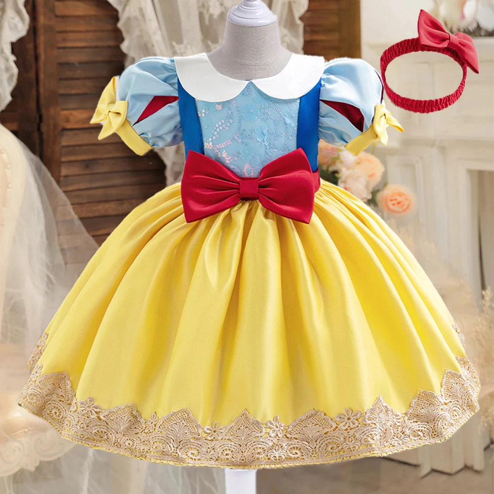 

Snow Princess Girl Party Dress Carnival Cosplay Halloween Costumes Puff Sleeve Birthday Princess Dress Girls Christmas Prom Gown