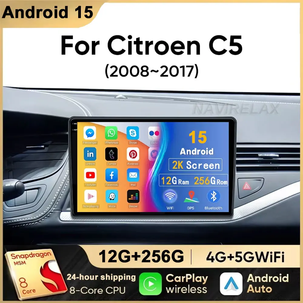 Android 16 Carplay Car Radio Multimedia For Citroen C5 2008 2009 2010 -2017 Navigation Video DVD Autoradio Stereo 2din Head Unit