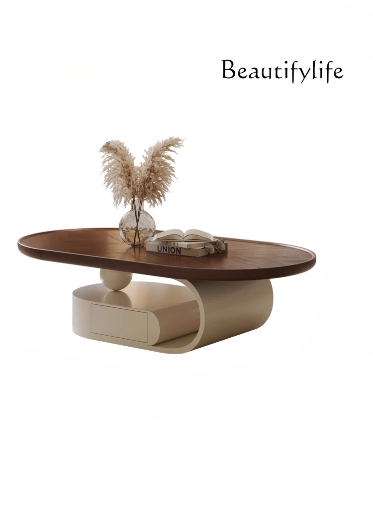 

Simple Solid Wood the Pattern of Walnut Oval Tea Table Silent Internet Celebrity Creative Style Cream Style Oval