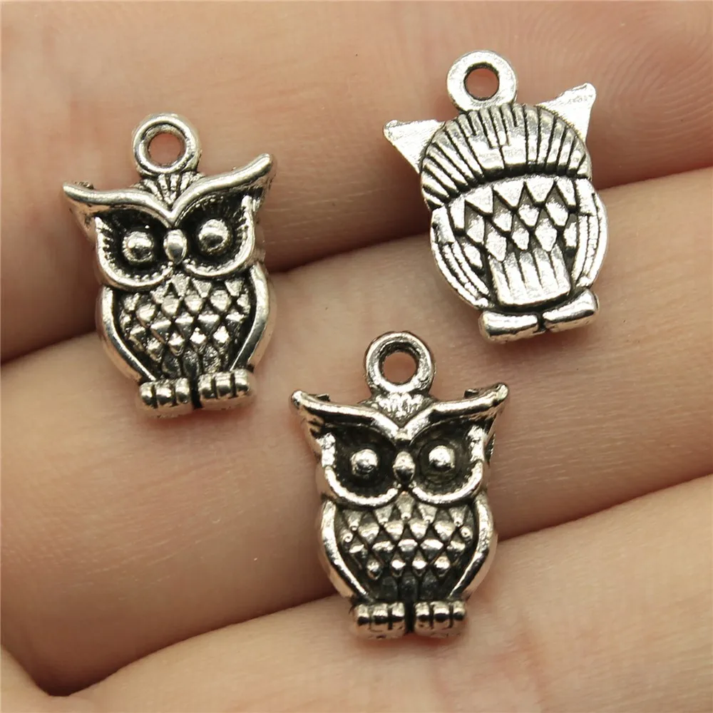 WYSIWYG 10pcs 16x12mm Charms Big Eyes Owl Antique Making Pendant Fit Vintage Tibetan Bronze Silver Color DIY Handmade Jewelry