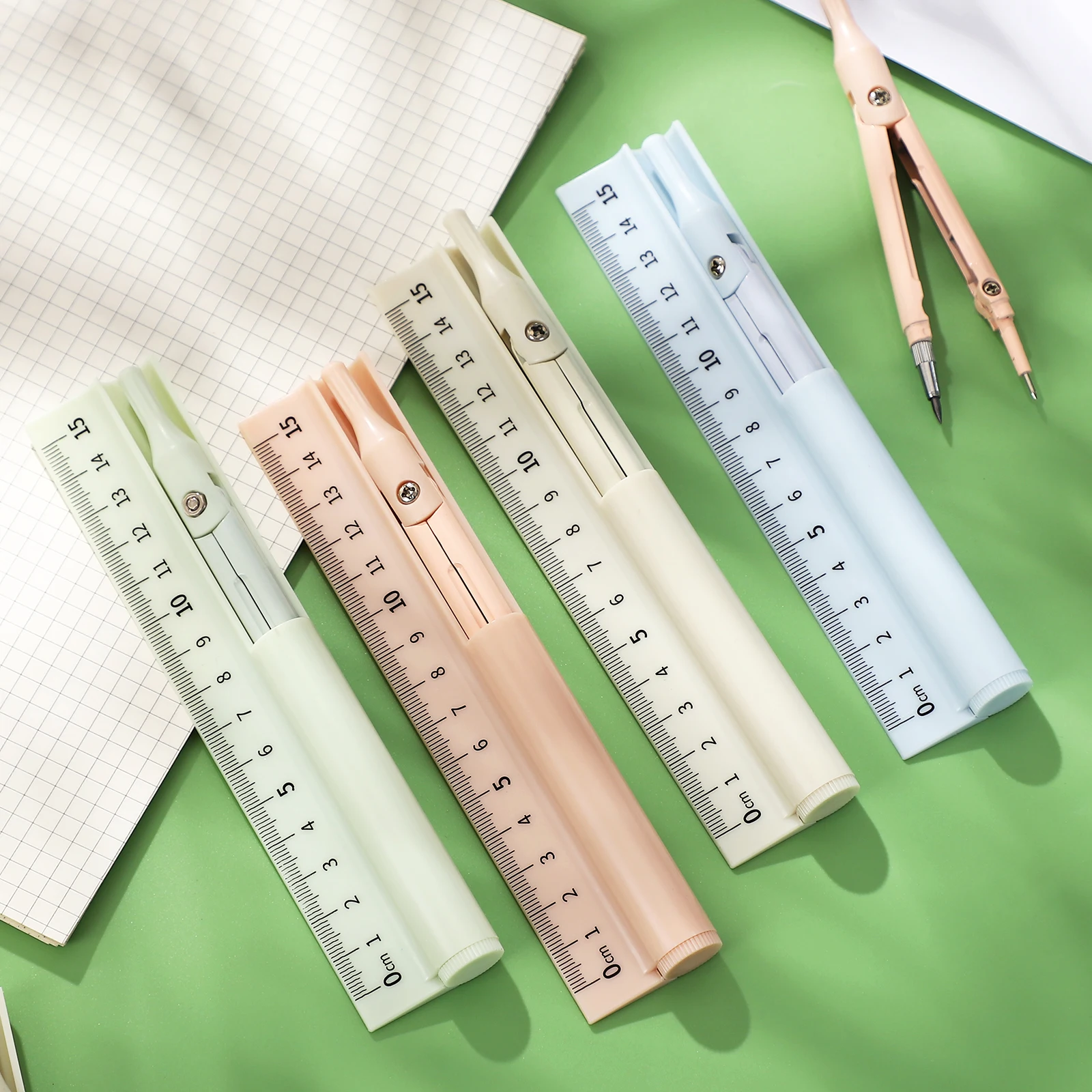 1 Pc Simple Three-in-one Multifunctional Compass Ruler Creative DIY Journal Student Supplies Stationery