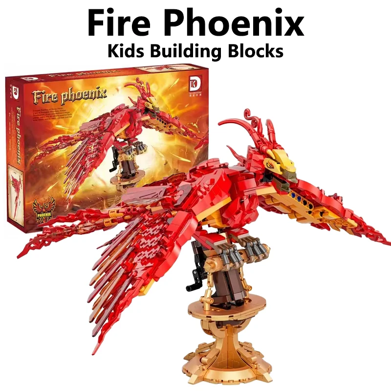 

938PCS Kids Building Block Fire Phoenix Model Puzzle Blocks Animal Ornaments Toys For Kids Adults Collectible Birthday Gifts