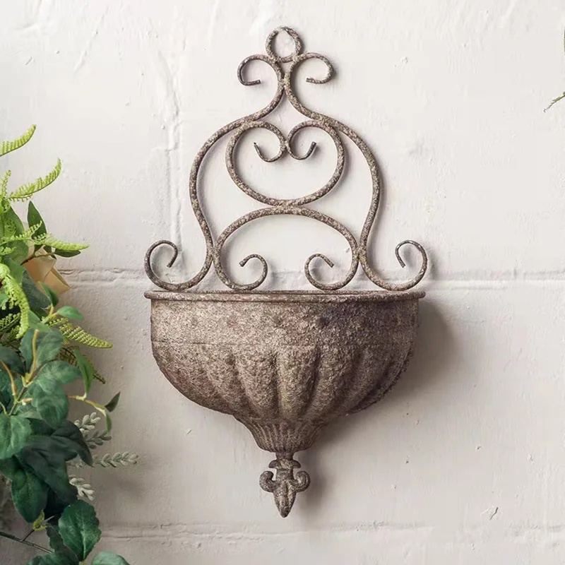 Antique Wrought Iron Flower Baskets, Balcony Wall Mounted Flower Pots Suspended Flower Pots Simulated Flower Wall Mounted Pots
