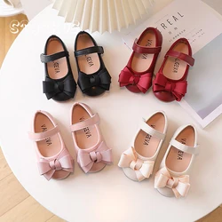 Classic Ribbon Bowknot Ballet Flats Girls Fashion Red Mary Jane Shoes Baby Child Spring Pink Leatherette Dress Zapatos