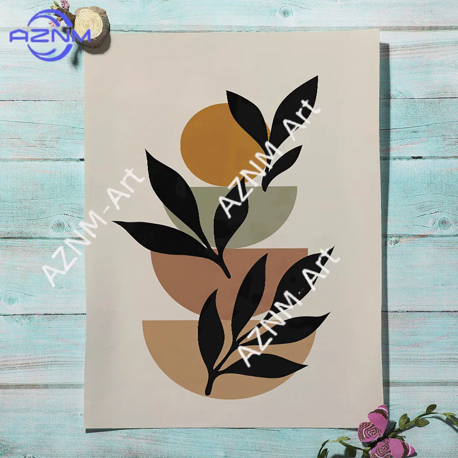 Mountain River Sun Leaves Geometry Lanscape Wall Art Canvas Painting Abstract Posters And Prints Pictures Living Room Home Decor