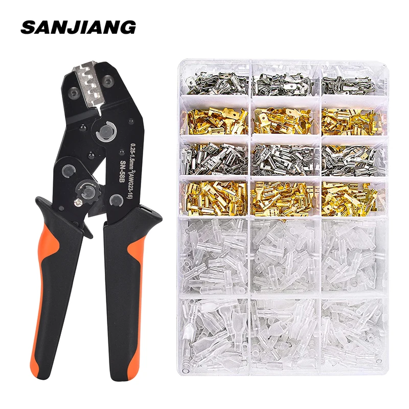 

SN-58B Wire Terminal Crimping Tool Kit Self-Adjusting Automatic Ratcheting Crimper Plier 720PCS Male/Female Spade Connectors