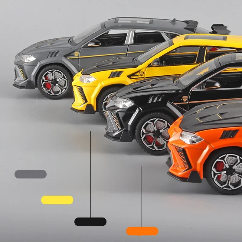 1:24 URUS Bison SUV Coupe Spray coche en miniatura de aleación sonido y luz simulación decoración de coche colección juguete para regalo infantil