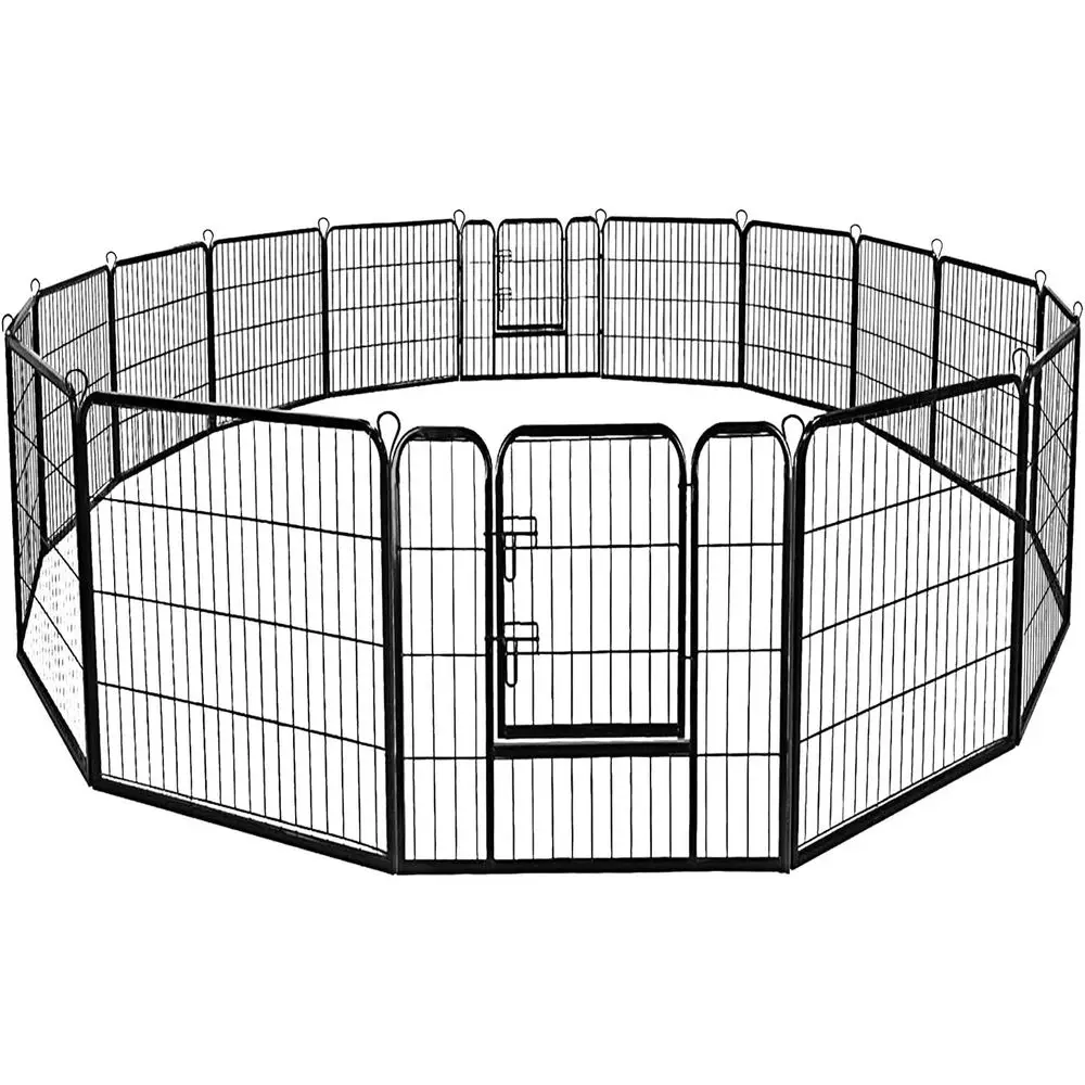 

Dog Fence with Door, 16/8 Panels Dog Playpen for Outside Large Dogs, Portable Pet Playpen Fencing Enclosures, Heavy Duty Metal C