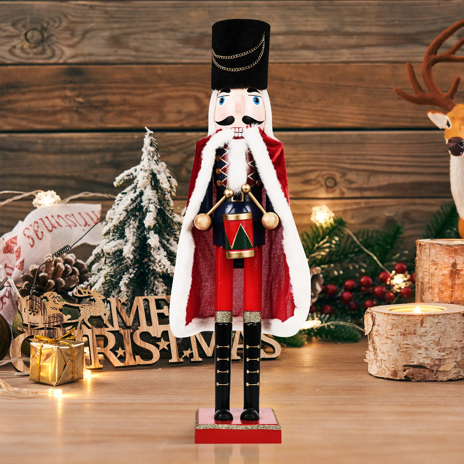 

Unique Christmas Gift Hand-Painted Nutcracker Soldier with Red Cape, Wooden Christmas Puppet for Collectors and Holiday Enthusi