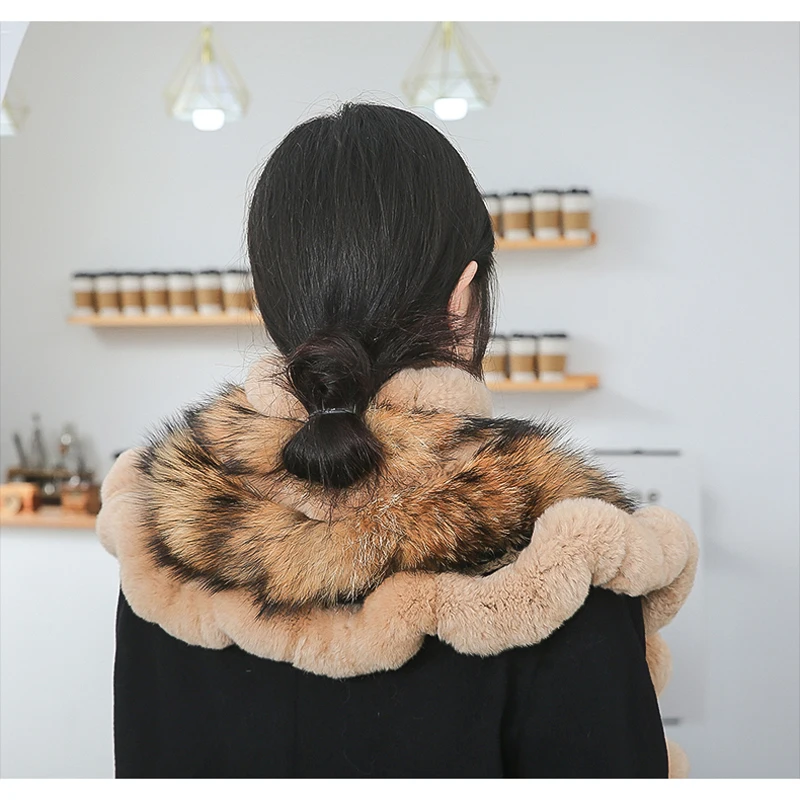 Neuer Damen-Winterschal aus echtem Rex-Kaninchenfell, Warmer Weicher Silberfuchs-Fellschal, Modischer Damen-Poncho aus 100% Echtem Rex-Kaninchenfell – Detail 6