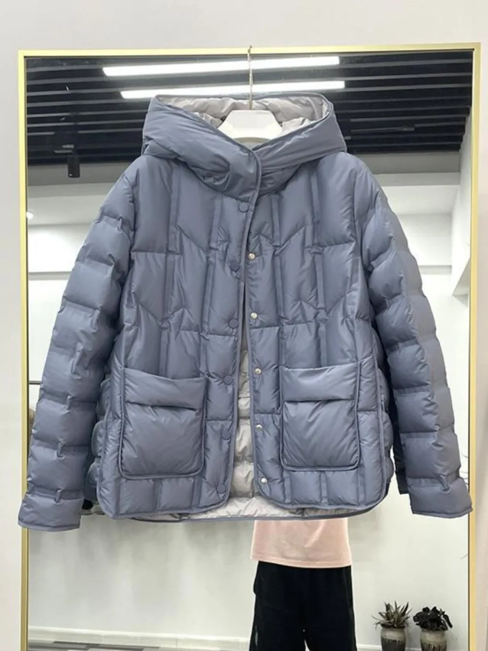 2024 Winter New Women 90% White Duck Down Coat Female Single-Breasted Puffer Jacket Fashion Casual Loose Hooded Parkas