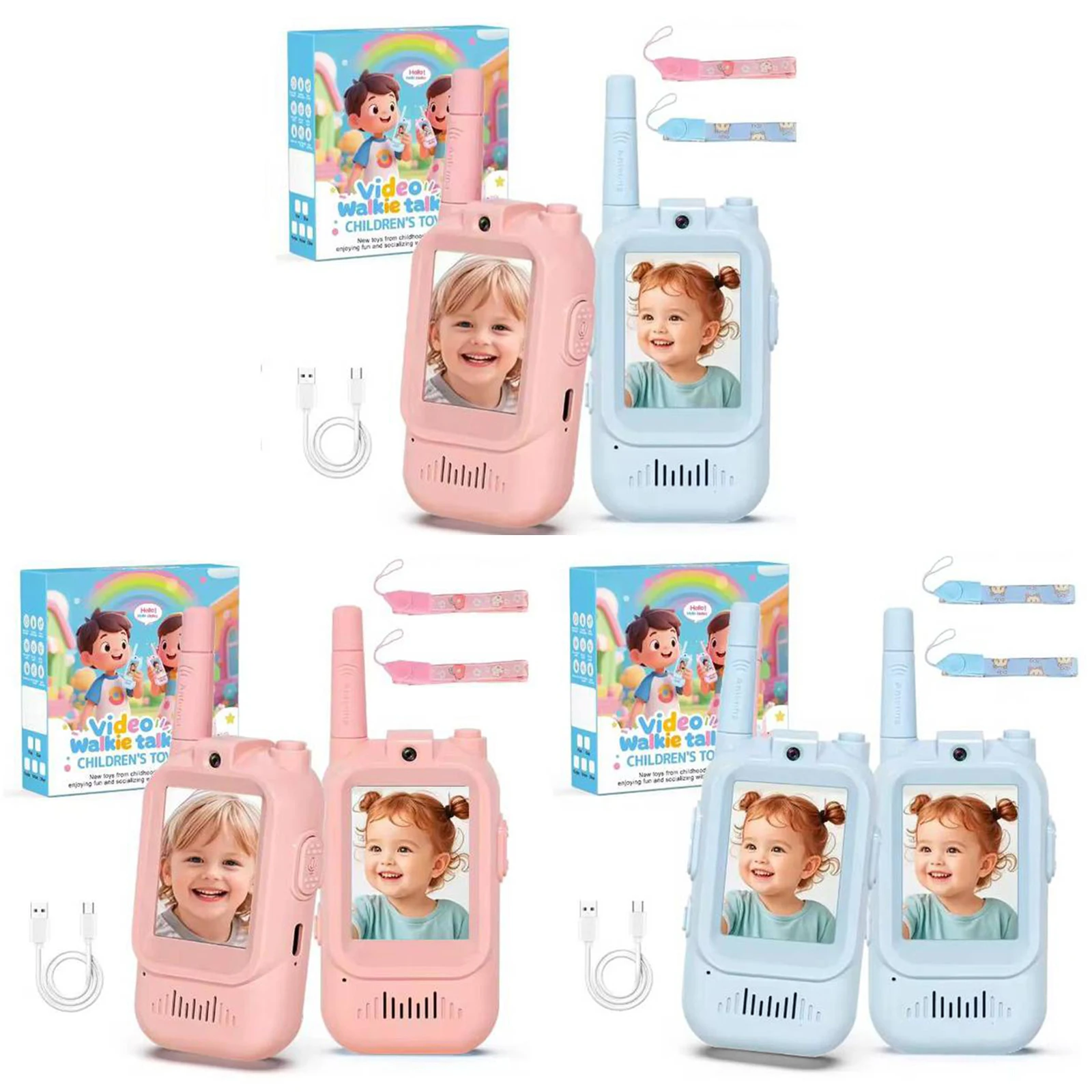 Video-Gegensprechanlage Kinder-Walkie-Talkies 2er-Pack Wiederaufladbare Kinder-Walkie-Talkies mit Video für Jungen und Mädchen im Alter von 3-10 Jahren