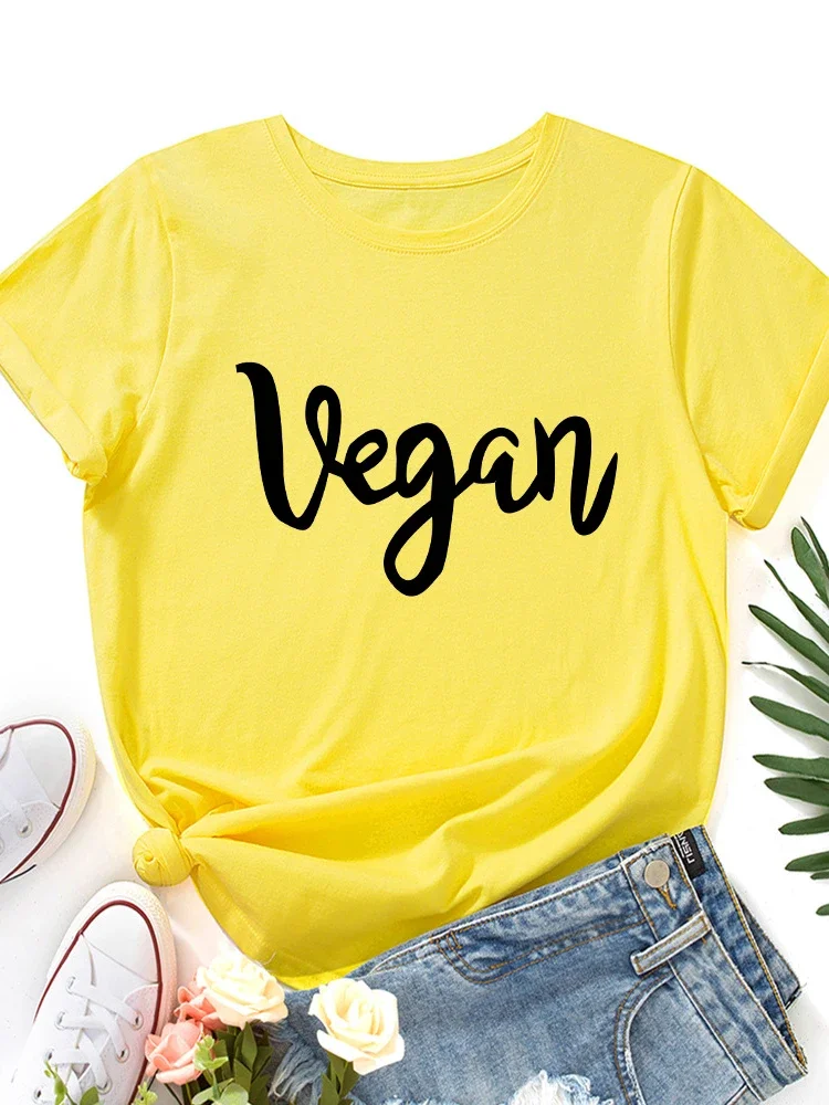 Vegan Letter Print Women T Shirt Short Sleeve O Neck Loose Women Tshirt Ladies Tee Shirt Tops Clothes Camisetas Mujer