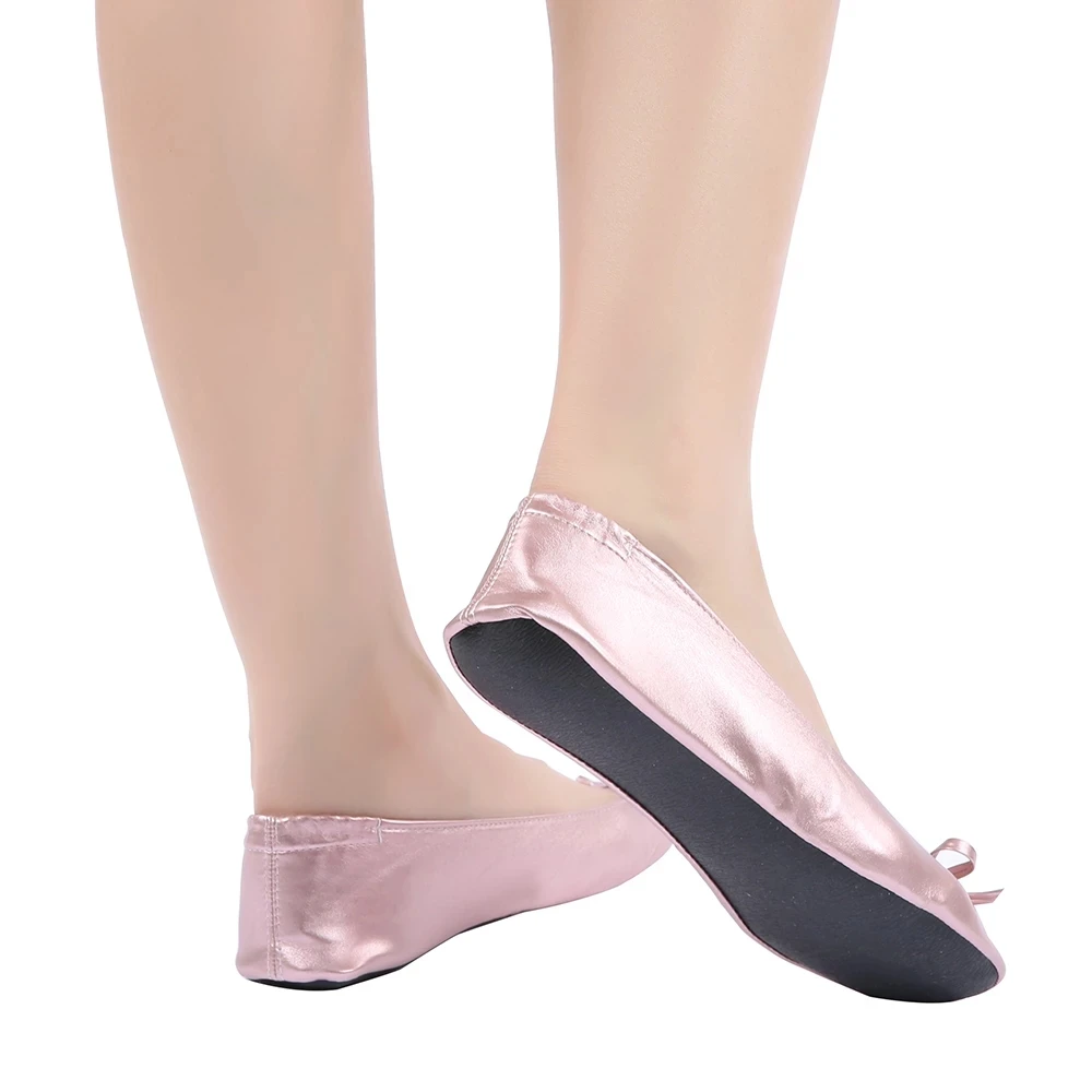 USHINE Women Portable Fold Up Ballerina Flat Shoes Roll Up Foldable Ballet After Party Shoes For Bridal Wedding Party Favor