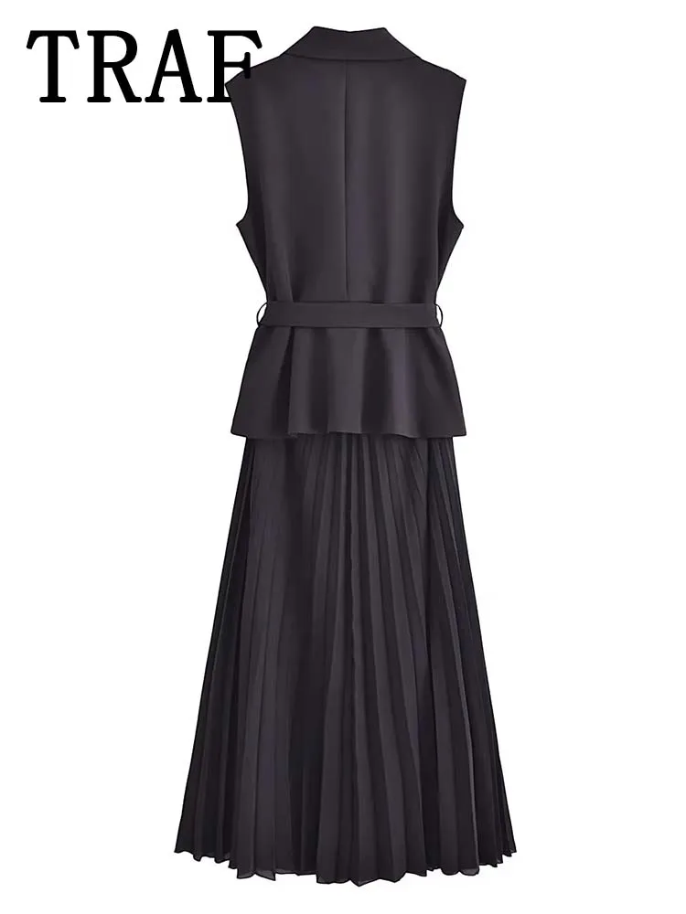 TRAF Corset Dress Women Pleated Vests Long Dresses for Women 2024 Sleeveless Office Party Dress Ruched Midi Evening Dresses