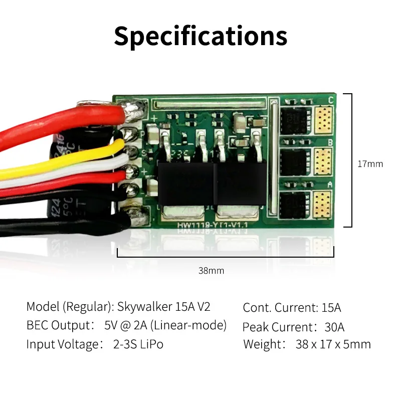 FLYCOLOR 15A ESC for RC Brushless Motor Electric Speed Controller Built-in 5V/2A BEC, Support 2S-4S LiPo Radiolink A560 Airplane