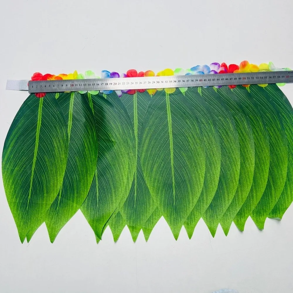 5Pcs Simulation Leaf Hawaiian Luau Outfit Set Hibiscus Wreaths Hawaiian Garlands Complete Dance Outfit Grass Skirt