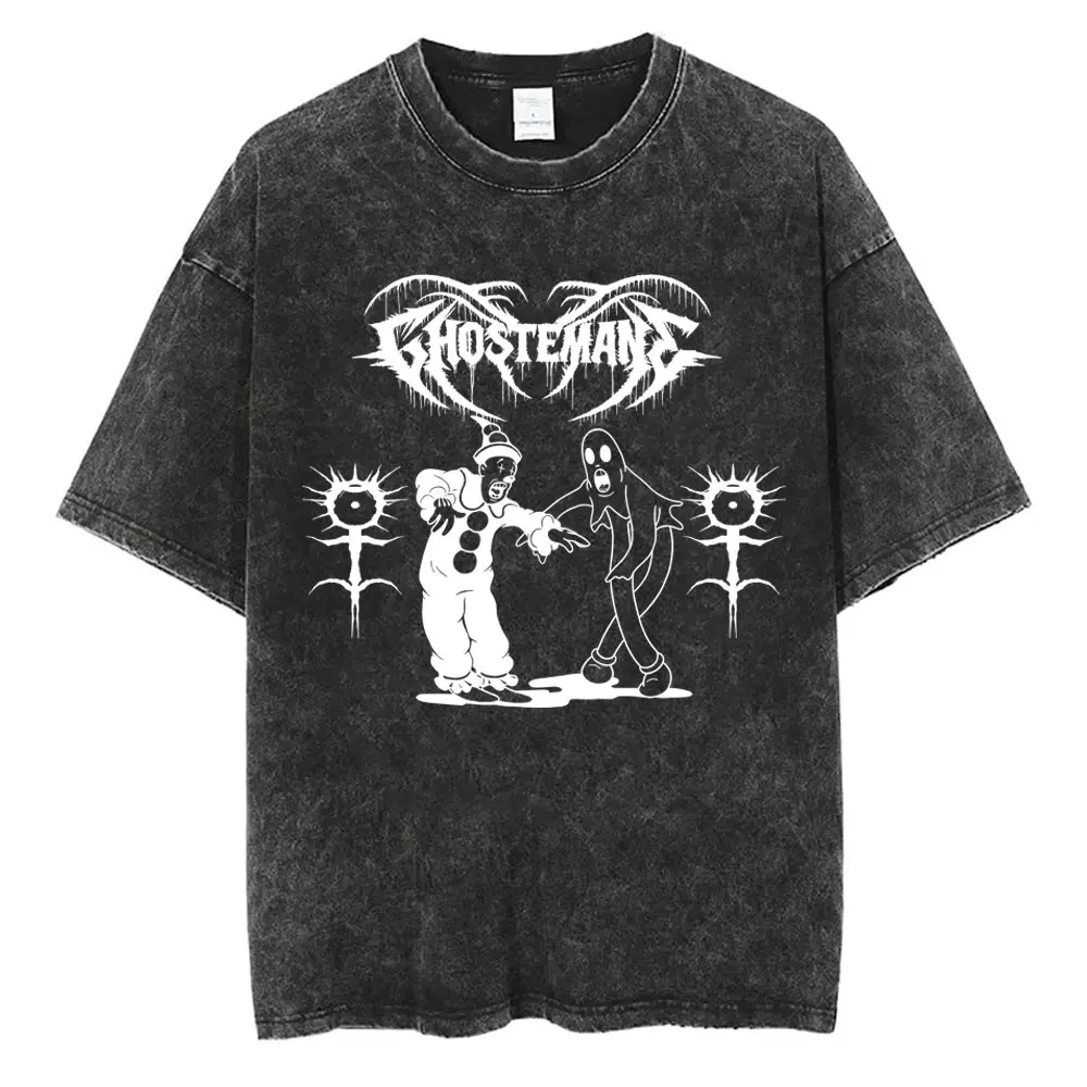 Ghostemane Gedruckt Gewaschen T-shirt Männer Casual Gothic Übergroßen Streetwear Männer Hip Hop Y2K Rap Rock Trap Metall Tops T-shirts
