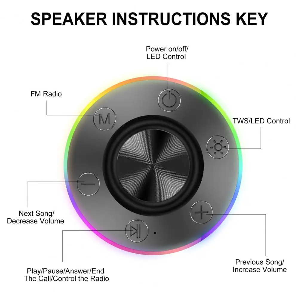 مكبر صوت لاسلكي متوافق مع تقنية البلوتوث مع أضواء RGB LED IPX7 مقاوم للماء وسهل التوصيل ومكبر صوت ستيريو محمول على شكل عظمة