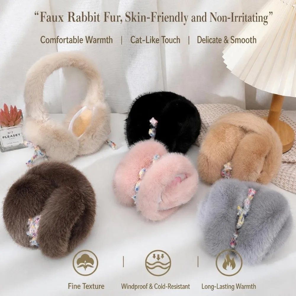 Warm Imitation Mink Fur Earmuffs Soft Fluffy Faux Fur Earmuffs Lovely Bow Decor Portable Foldable Earmuffs Cold Weather Wear
