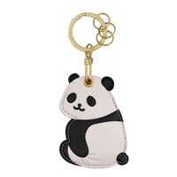 Kawaii Lotus Panda Access Card Holder PU leather Cute Rabbit Pendant Keychain Creative Keyring Access Control Card Cover Keyfob