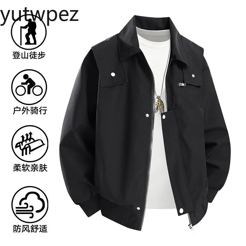 Men‘s Lapel Loose Windproof Outdoor Hiking Sports Running Multi Pocket Rivet Decor Casual Streetwear Bomber Coat Baseball Jacket