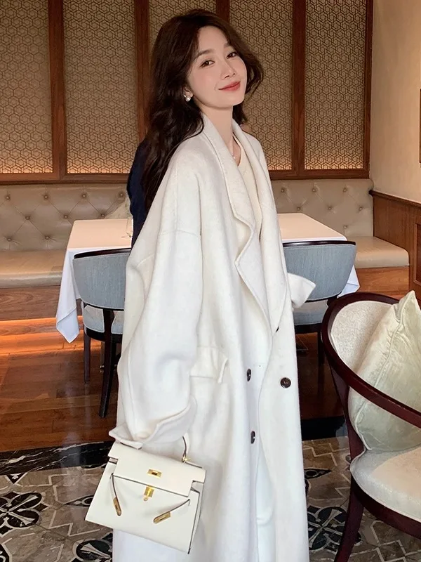 

Женское зимнее пальто Ele Beige Double-Faced Camere с воротником-стойкой, шерстяное, теплое, утолщенное, средней длины, новинка