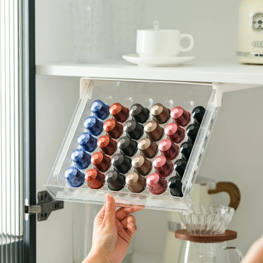 Home Use Coffee Capsule Storage Box Desk Table Drawer Storage Box Space with 30 Capacity Wall Mount Desktop Storage Rack