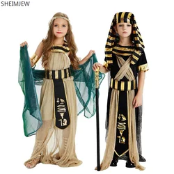 Boy Girl Egyptian Pharaoh Cleopatra Prince Princess Dress Children King Egyptian Role Play Costume Halloween Party Cosplay Dress