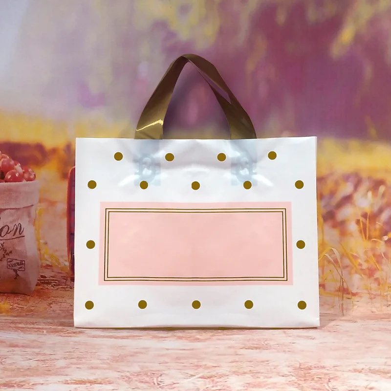 Luxury Gold Dot Packaging Bag Plastic Shopping Bag Can Be Printing Logo Clothing Store Gift Bag Handbag Shopping Bag 10Pcs/Pack