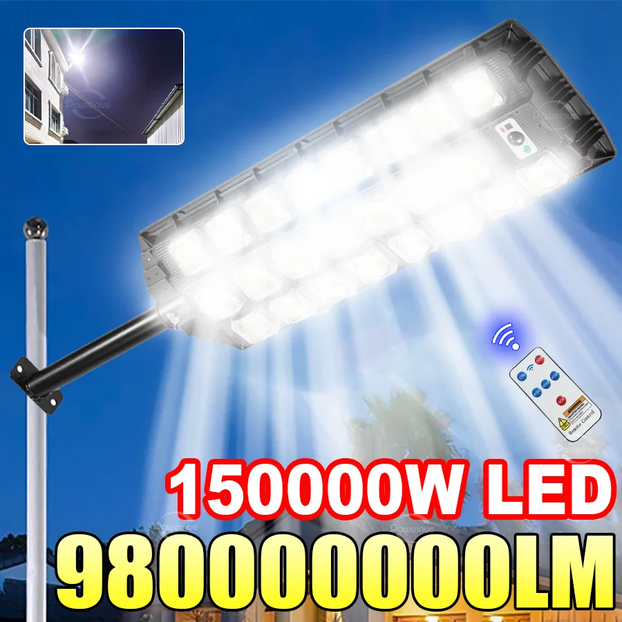 

Самый мощный 150000 Вт светодиодный солнечный свет, уличный датчик движения, солнечные уличные фонари, супер яркий IPX67 водонепроницаемый уличный фонарь, садовый фонарь для двора с дистанционным управлением