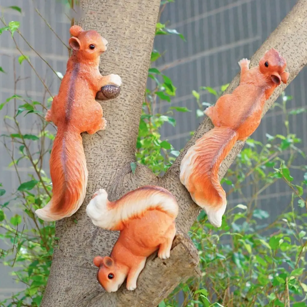 Resin Crafts Squirrel Statue Garden Decoration Planter Ornaments Fairy Garden Figurines Realistic Simulation Squirrel