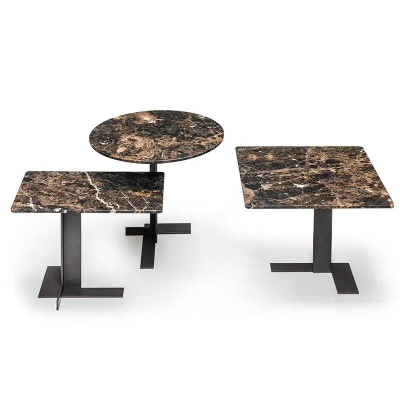 

Square stainless steel marble coffee table simple modern metal combination tea table light luxury Nordic designer small side