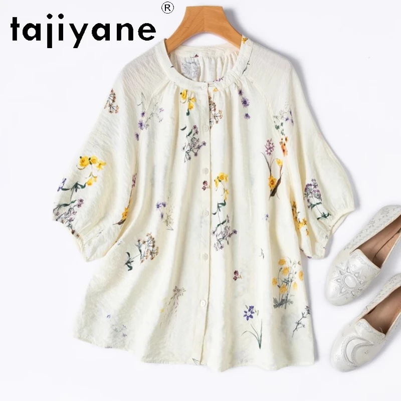 

TAJIYANE 76% рубашка из натурального шелка тутового шелка, женские новые поступления, блузка с короткими рукавами 2025 года, летние топы из сухого шелка, женская одежда, Camisas