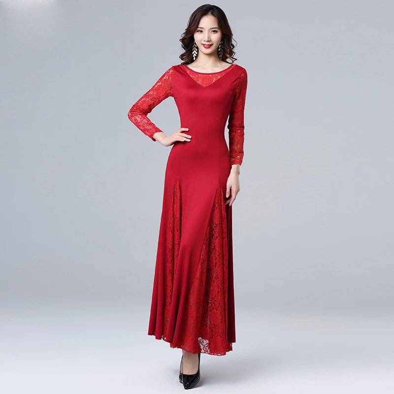 Long Sleeve Girls Ballroom Oriental Dance Competition Dress Modern Waltz National Standard Dancing Dresses Professional Costume