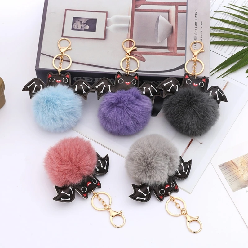 Halloween Bat Keychain Plush Ball Keyring Keychain Charm Accessories for Girl