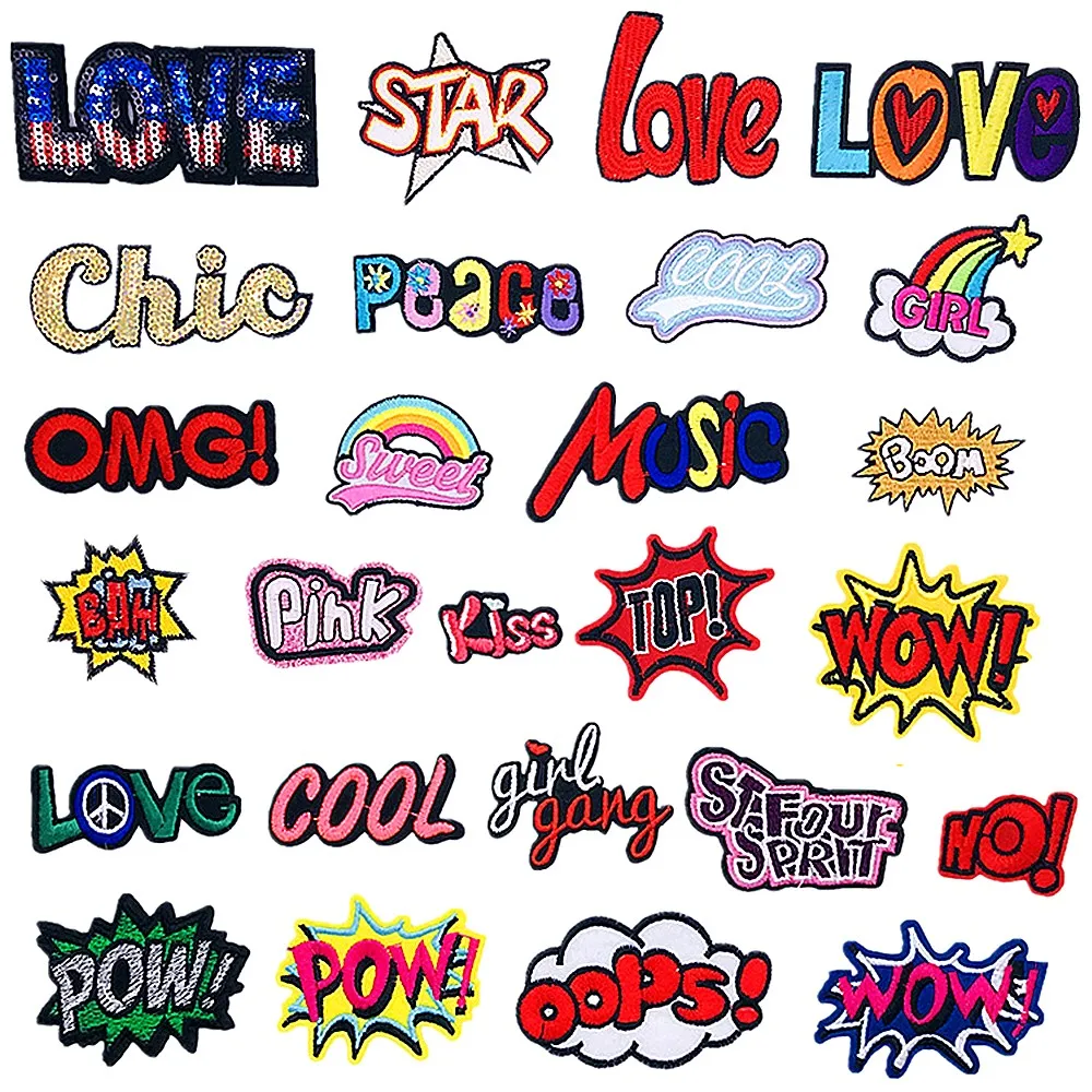 Sewing  Stickers Letter Badges Embroidery Patches Iron On Patch Thermoadhesive Clothing DIY Clothes Applique Accessories