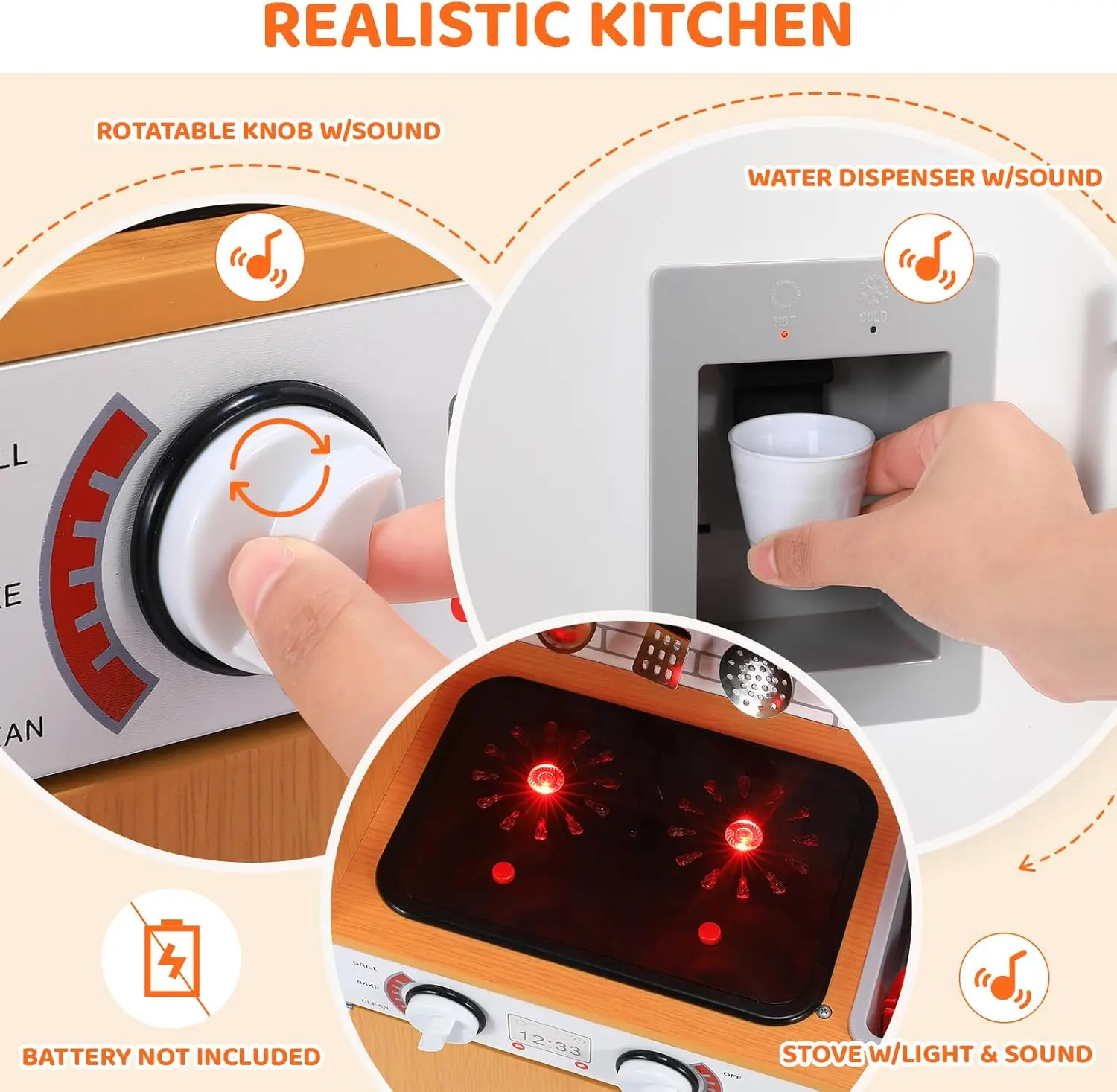 Cocina de juego para niños, juguete de simulación de Chef de madera con lavadora, dispensador de agua, estufa, sonido y luz reales, teléfono