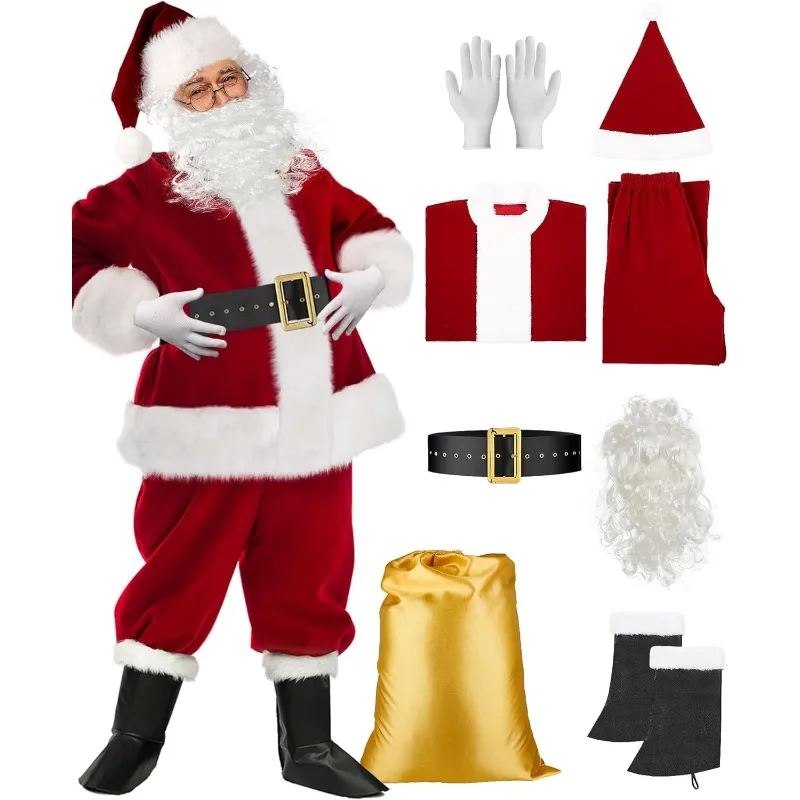 

M-4XL Santa Claus Costume for Men Santa Suit Adults Mens Deluxe Professional Christmas Clause Outfit Xmas Cosplay Party Supplies