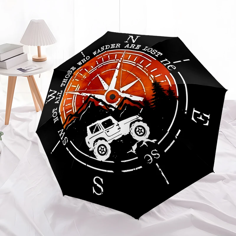 Cool Car Theme Design Folding Umbrella - Fashionable Auto-Open Design 8 Iron Ribs Plastic Handle Foldable Sunshade，Perfect Gifts