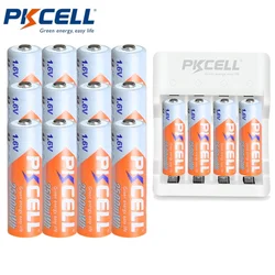 PKCELL 16PCS AA 2500mwh Batteries 1.6V Ni-ZN Rechargeable Battery Low Self Discharge Ni-MH Double A Batteries with Smart Charger