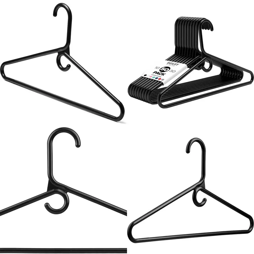 

Heavy Duty Hangers with Hooks for Accessories - Strong Plastic Hangers for Various Clothing - Space-Saving, Pack of 50